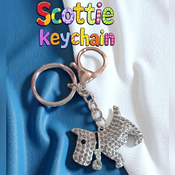 Scottie JEWELED Dog Keychain Gold And Silver Available - Picture 1 of 4